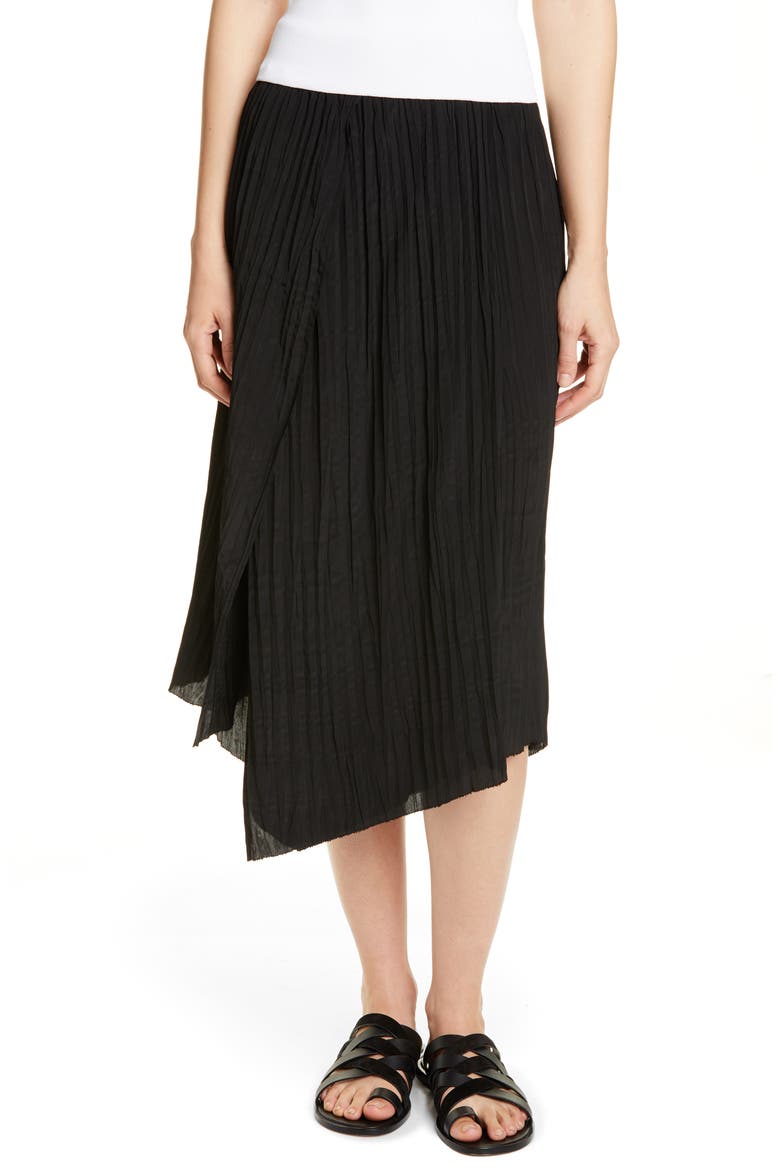 Crinkle Pleated Asymmetrical Skirt, Main, color, BLACK