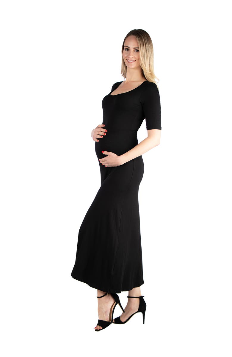 24seven Comfort Apparel Casual Maternity Maxi Dress With Sleeves, Alternate, color, Black