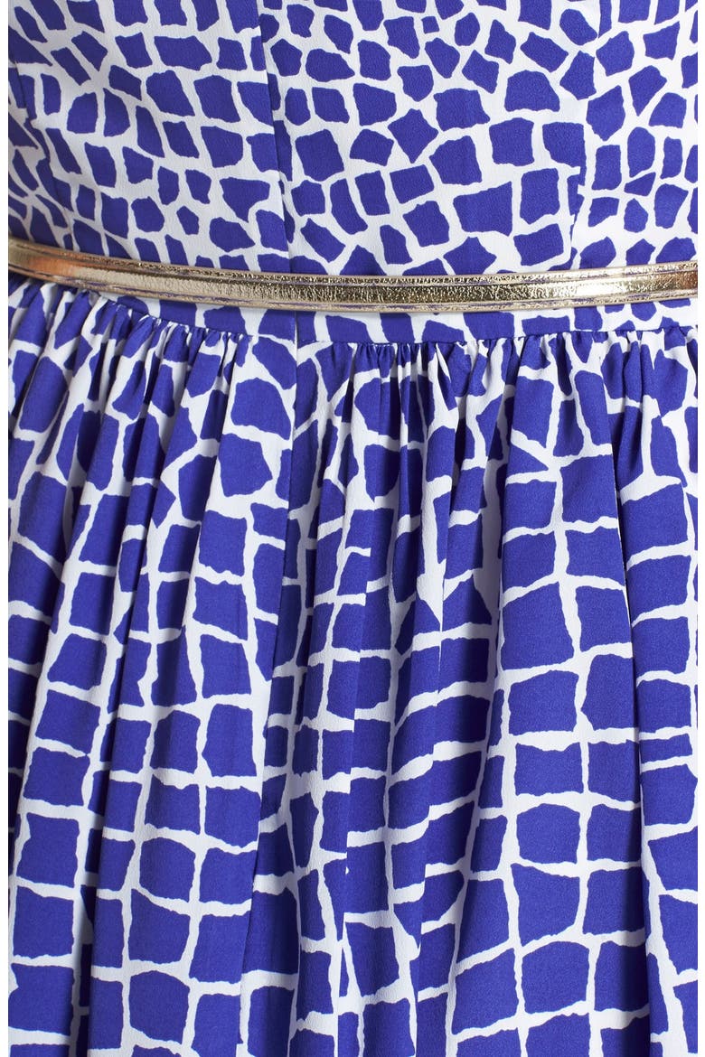 Belted Print Fit & Flare Dress, Alternate, color, BLUE/ WHITE