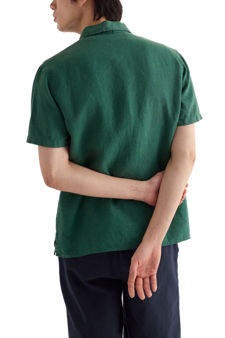 Carne Short Sleeve Linen Button-Up Shirt, Alternate, color, RUSCUS LEAF