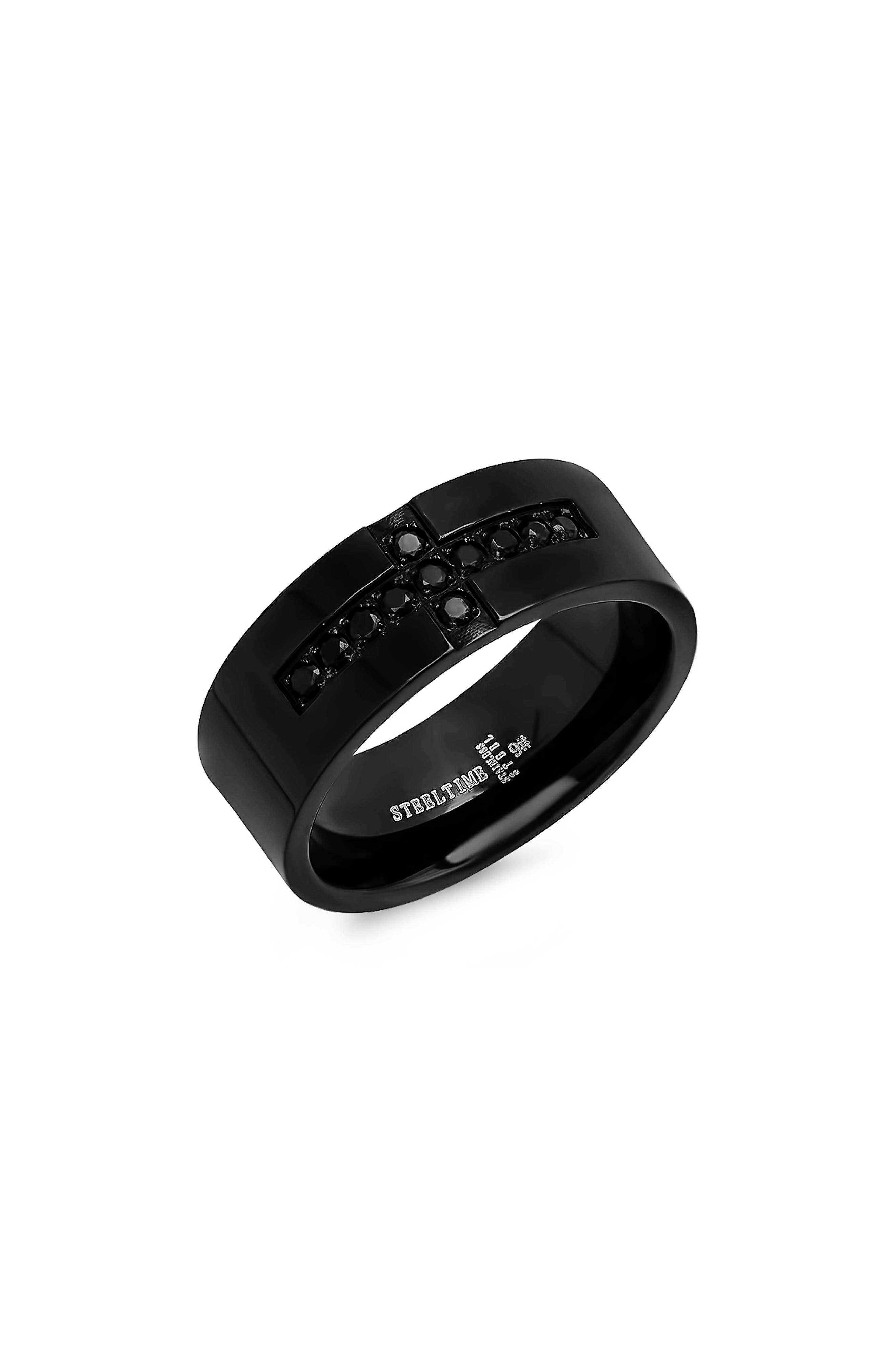 Men's Black Ion Plated Cross Band Ring