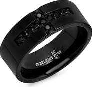 STEELTIME Men's Black Ion Plated Cross Band Ring