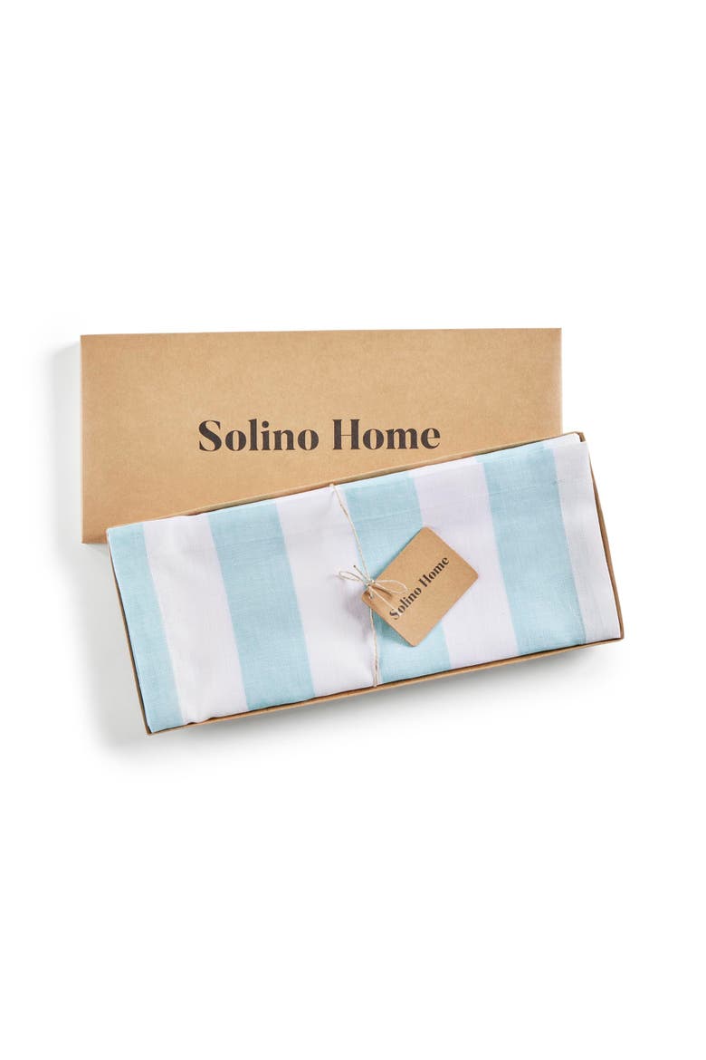 Linen Table Runner - Cabana Stripe, Alternate, color, Aqua and White
