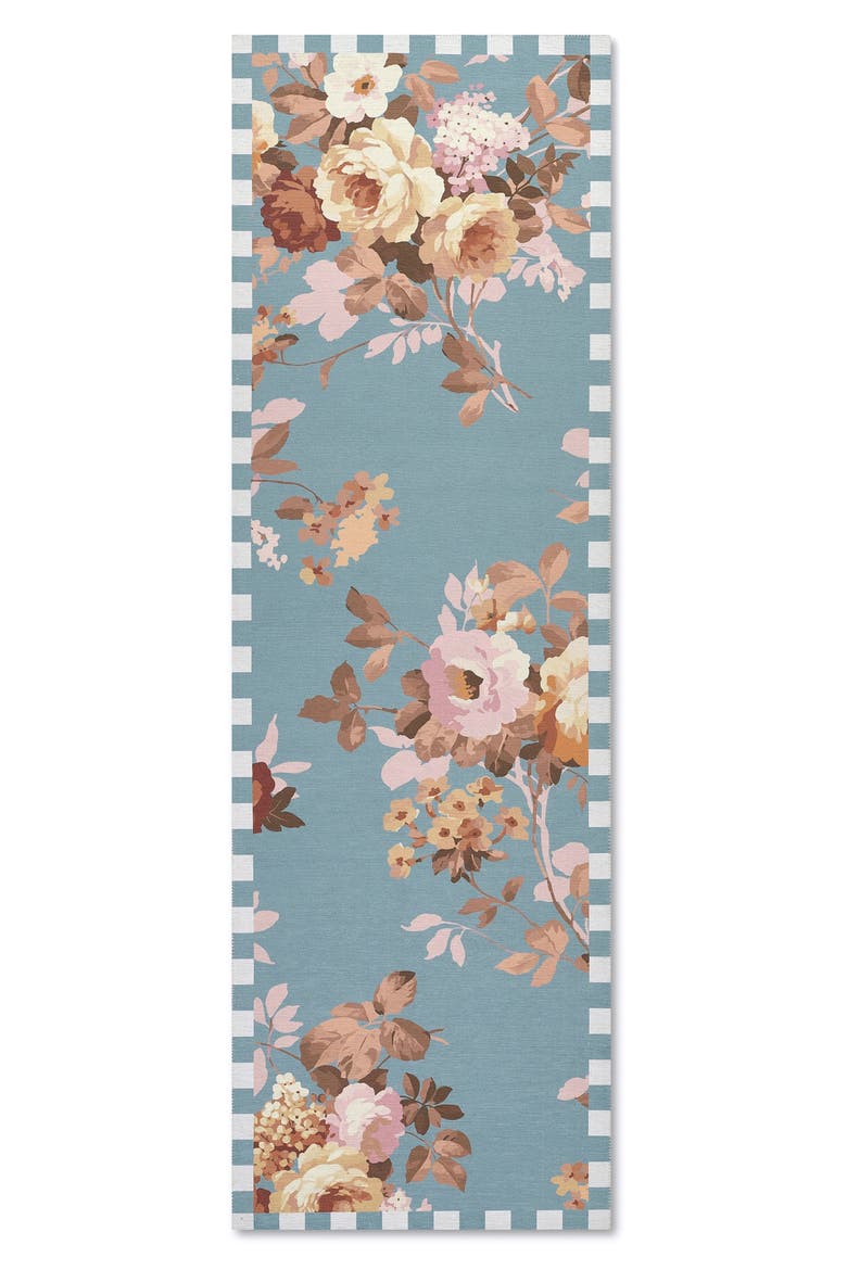 Slate Wild Rose Washable Rug, Main, color, BLUE