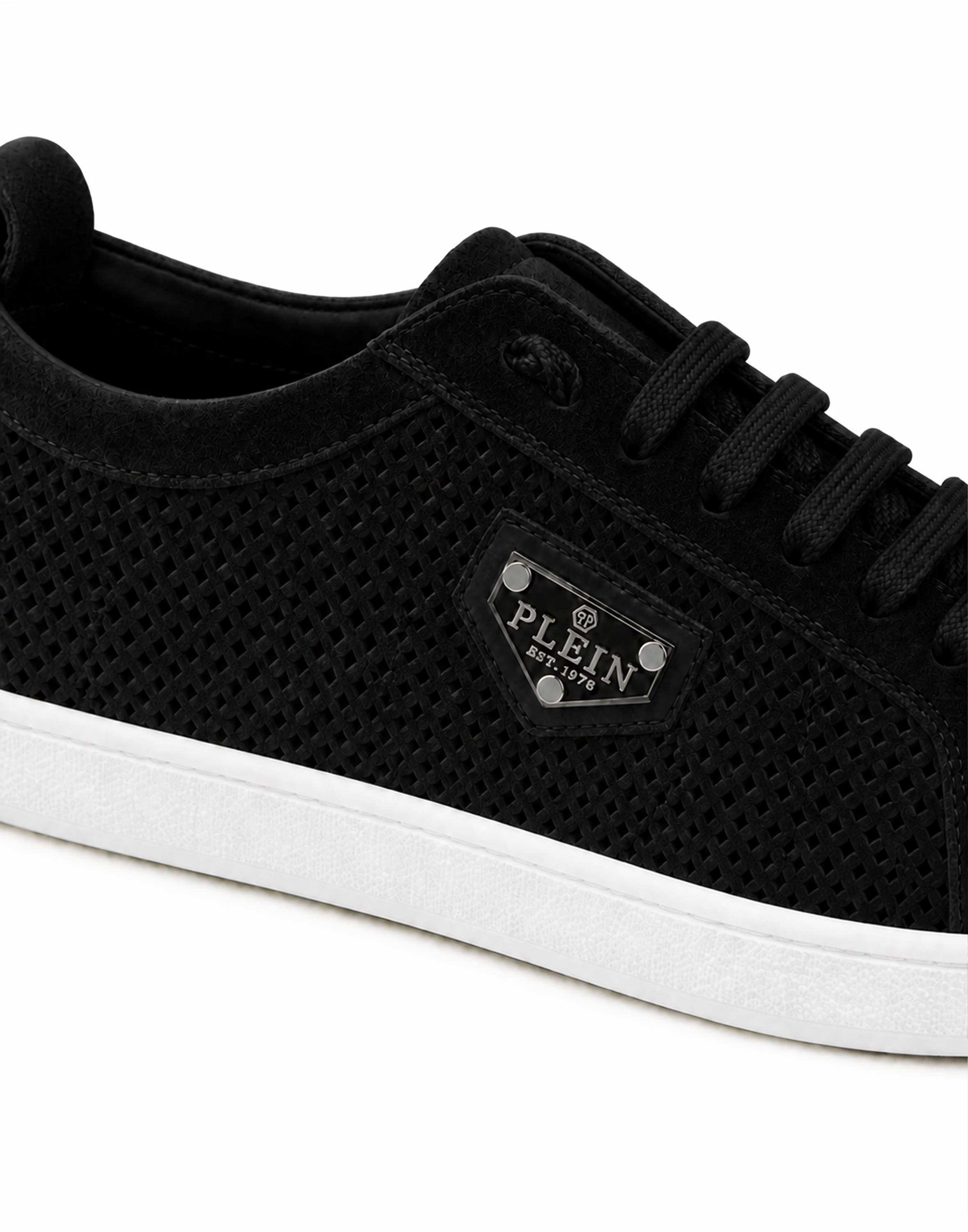 Perforated Suede Low-Top Sneakers Men, Alternate, color, black