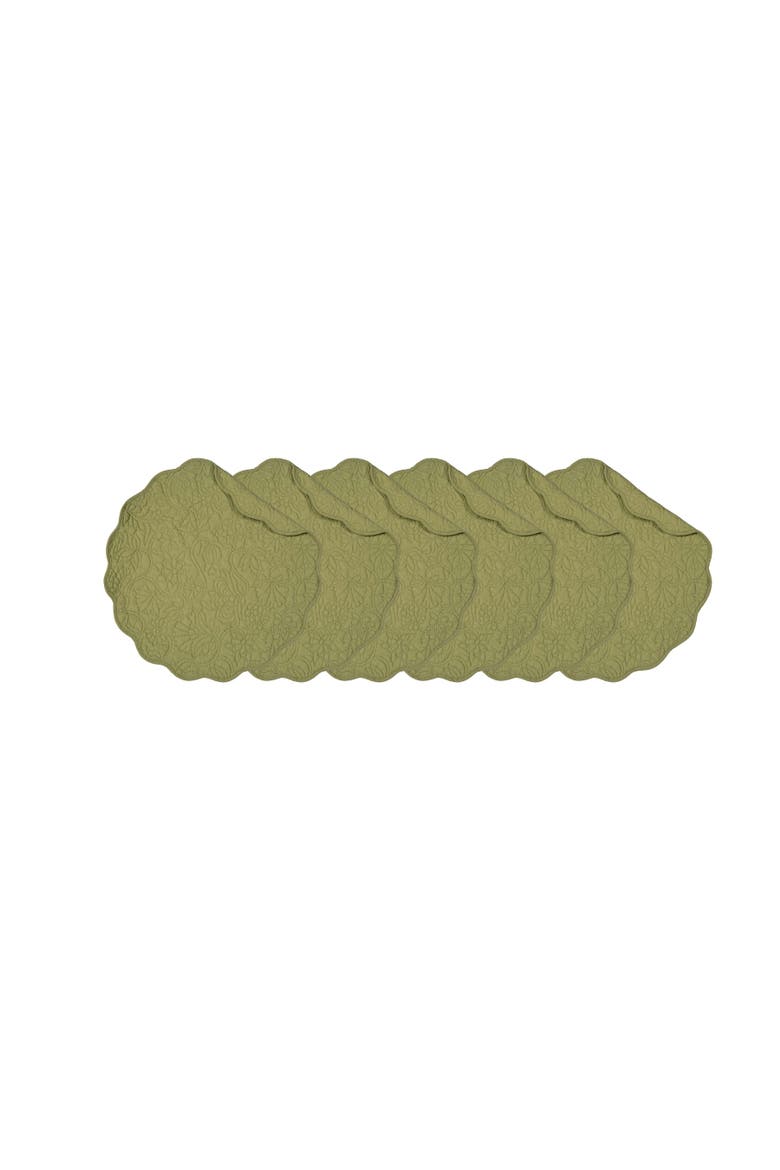 Christiana Sweet Pea 100% Cotton Quilted Round Set of 6 Placemats 17", Main, color, Green
