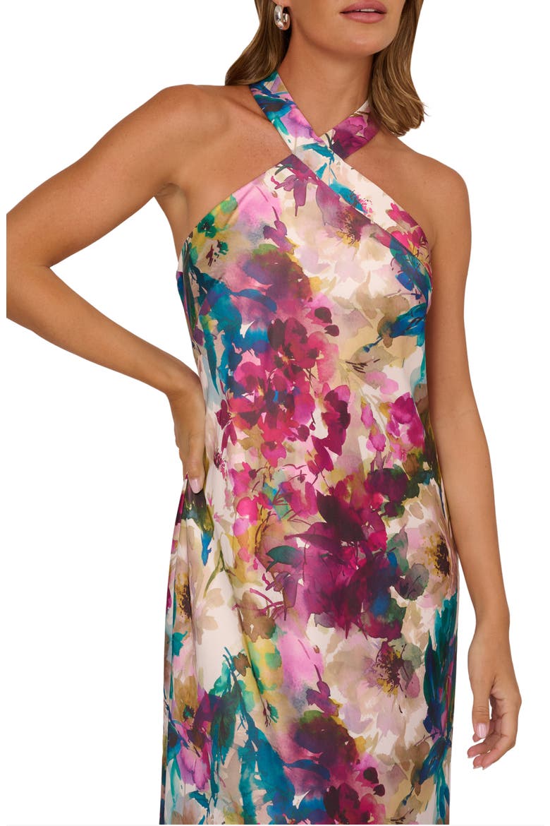 Floral Print Sleeveless Satin Gown, Alternate, color, PINK MULTI