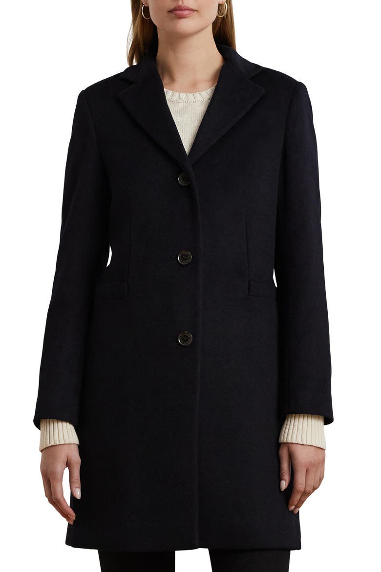 Longline Wool Blend Coat, Main, color, BLACK