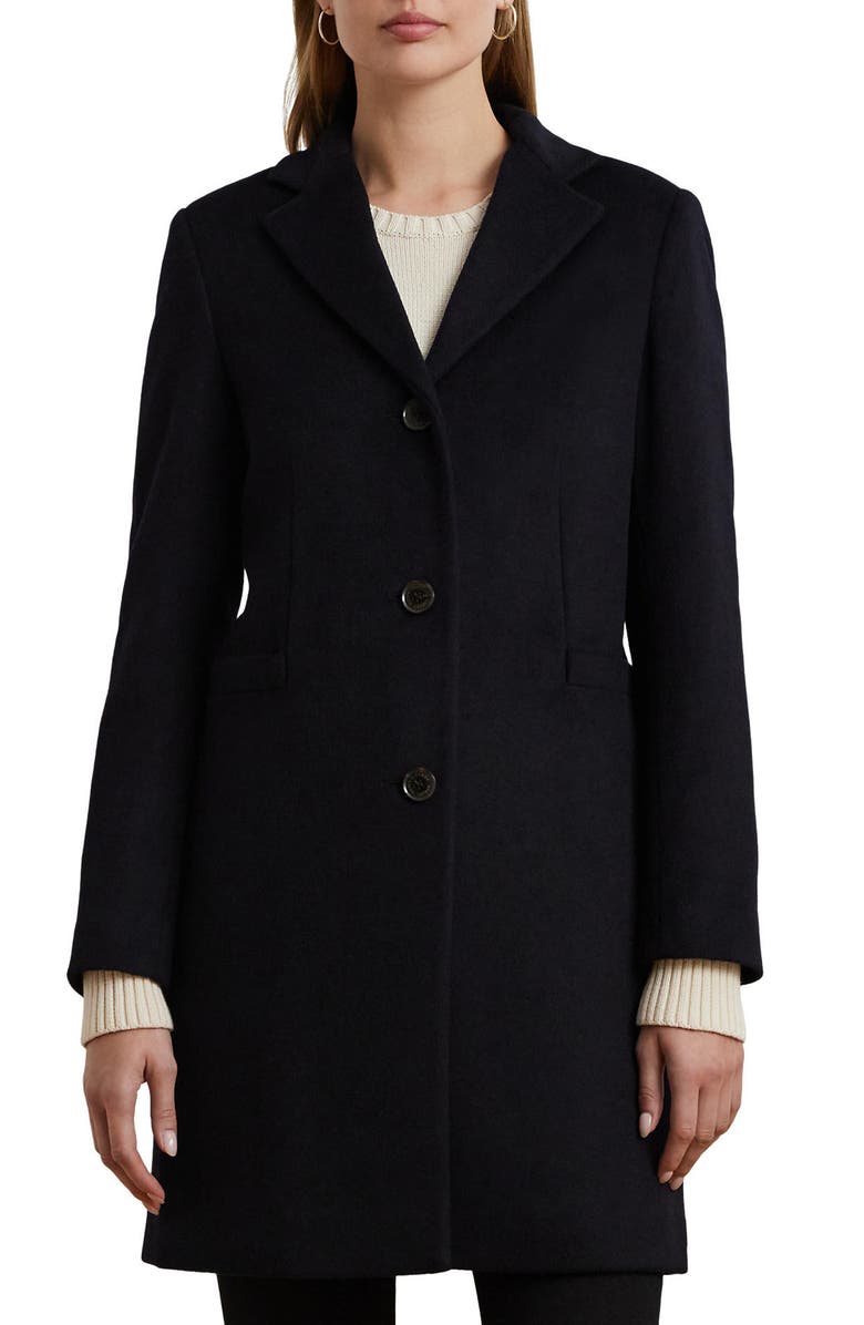 Lauren Ralph Lauren Longline Wool Blend Coat, Main, color, Black