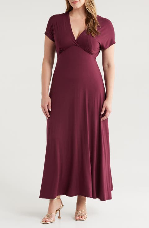 Empire Waist V-Neck Stretch Dress