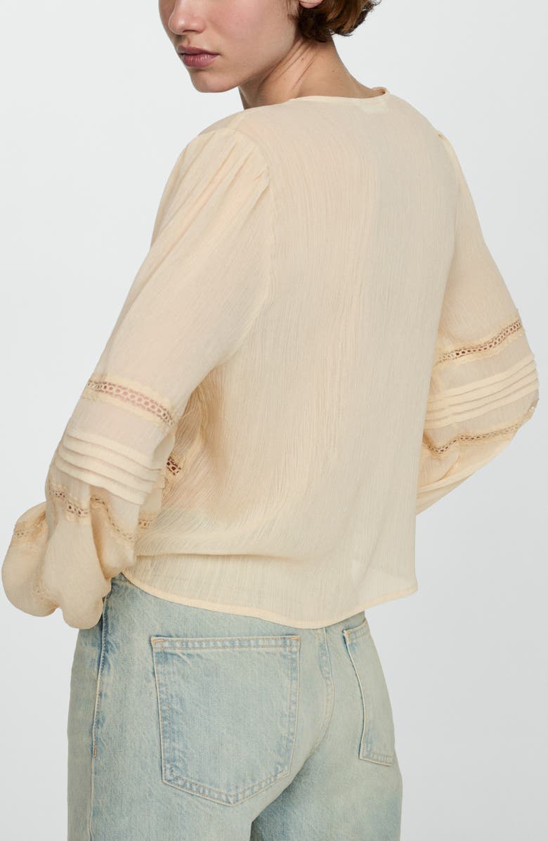 MANGO Flowy Embroidered Crepe Button Front Top, Alternate, color, 