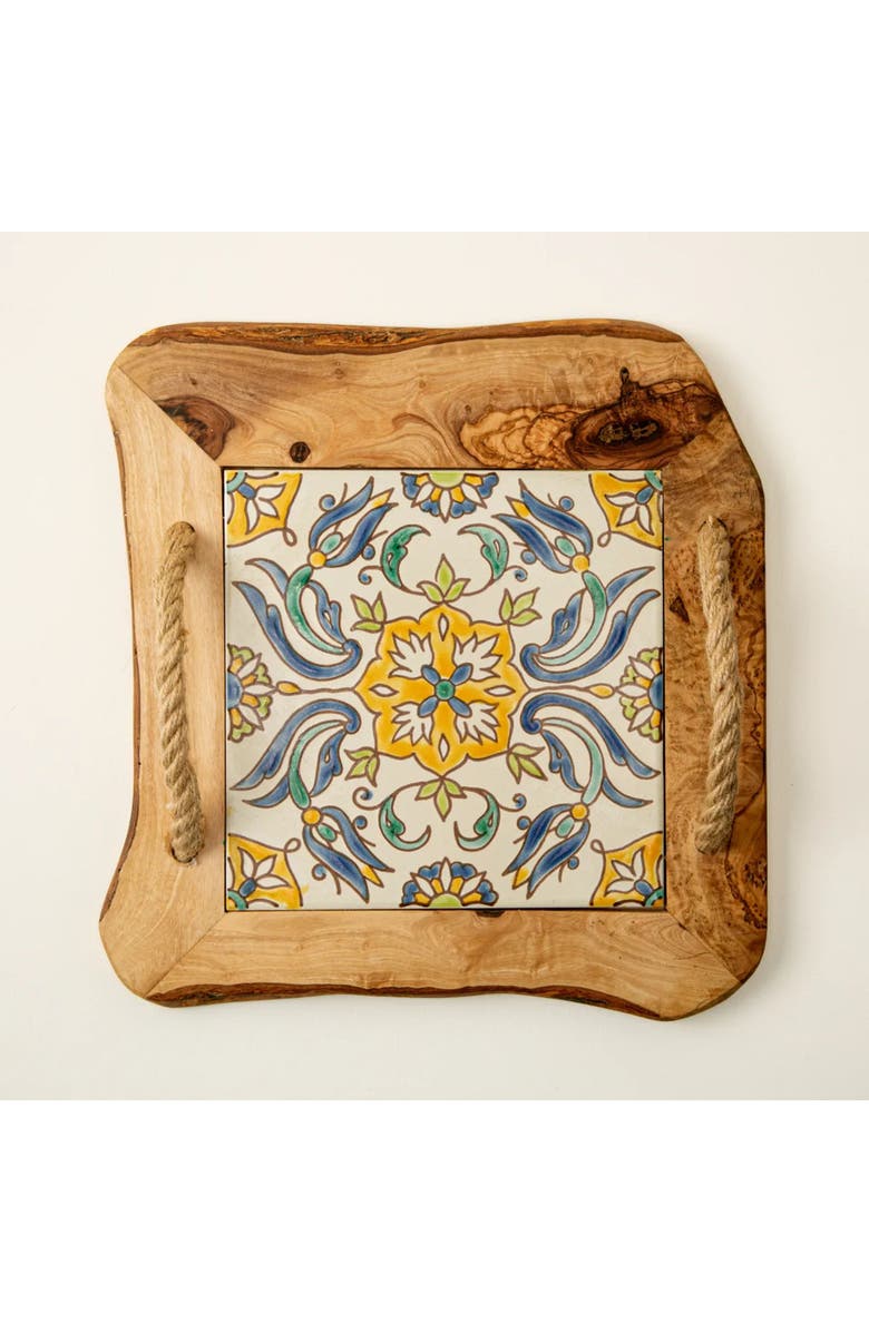 Uncommon Goods Tunisian Small Bites Serving Tray by Kamsah, Alternate, color, Light Brown / White