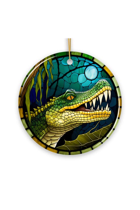 Swamp Alligator Stained Glass Themed Ceramic Ornament