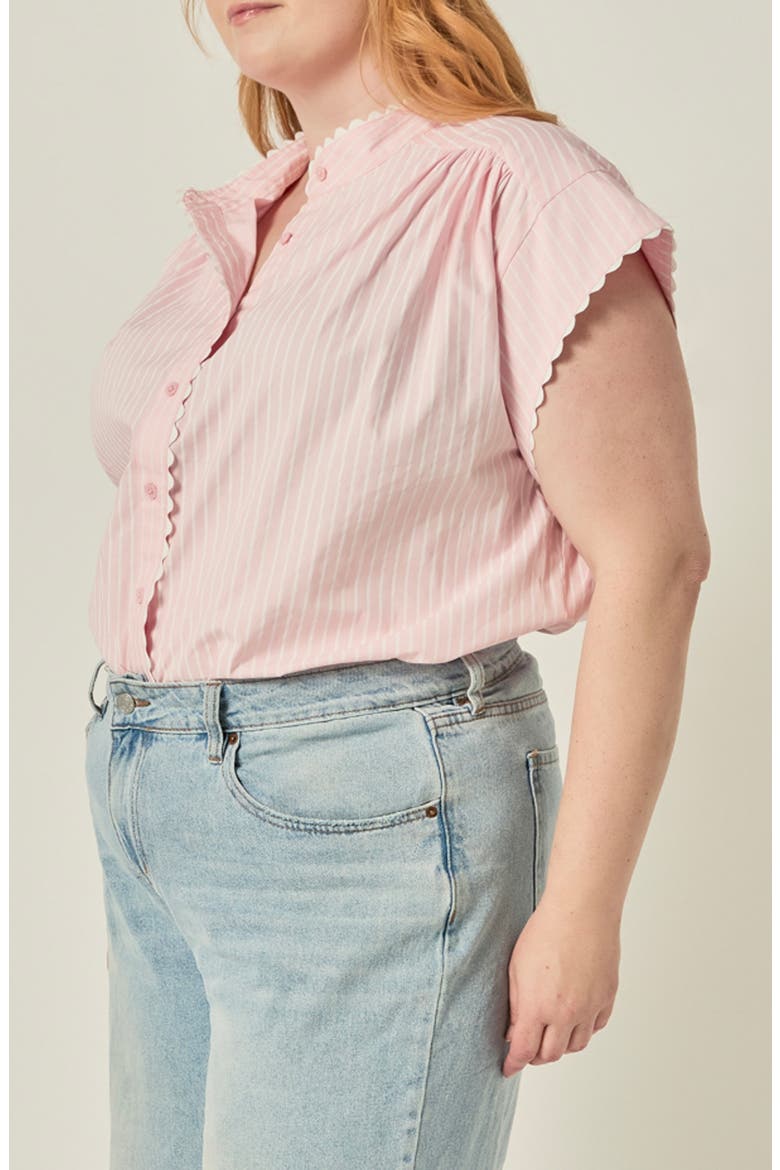 Ric Rac Scalloped Short Sleeve Cotton Blouse, Alternate, color, PINK