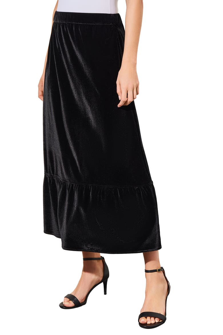 Flounce Velvet Midi Skirt, Alternate, color, BLACK