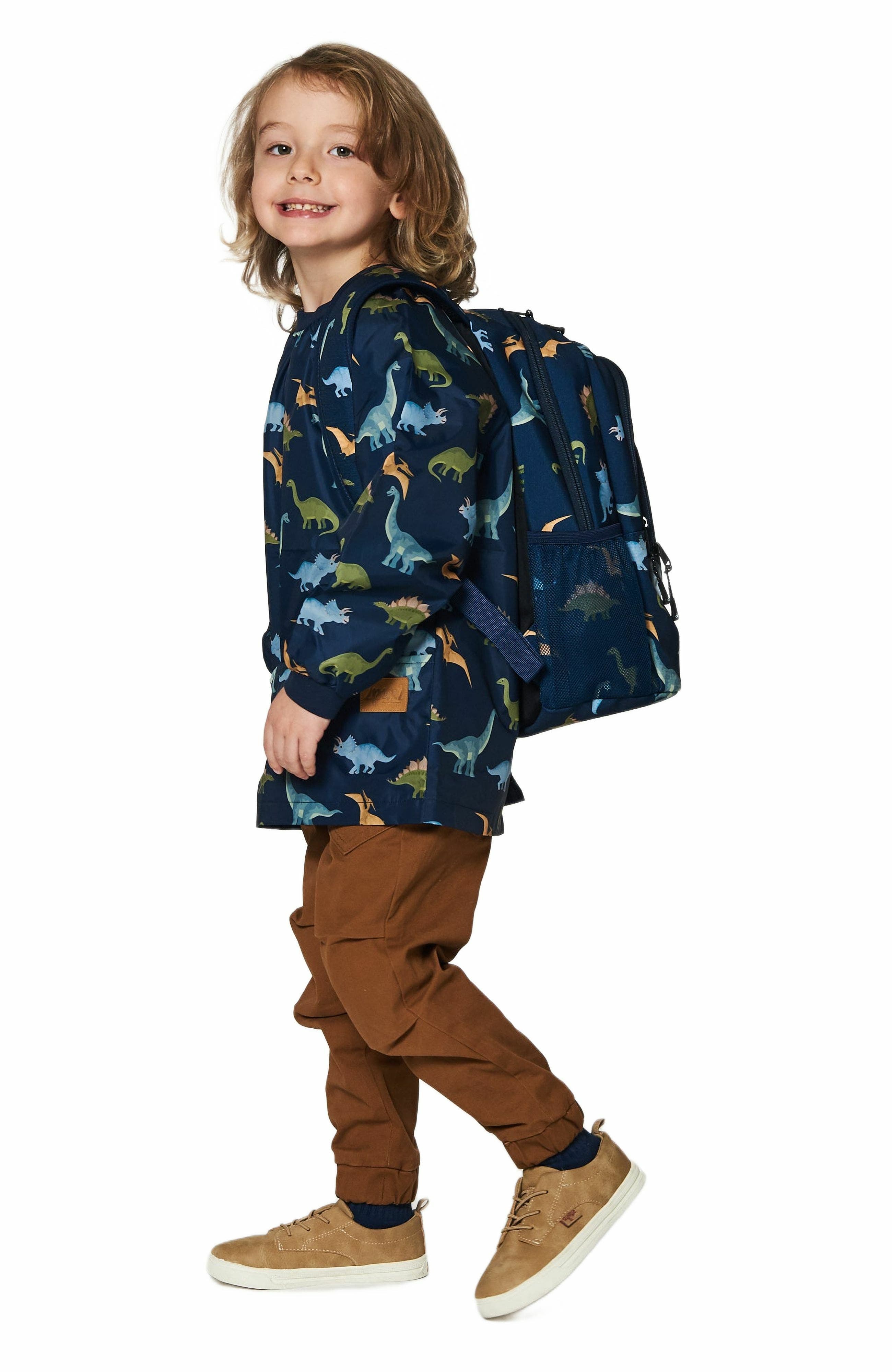 Deux par Deux Little Boy's Toddler Backpack Navy Blue Printed Dinosaurs, Alternate, color, 