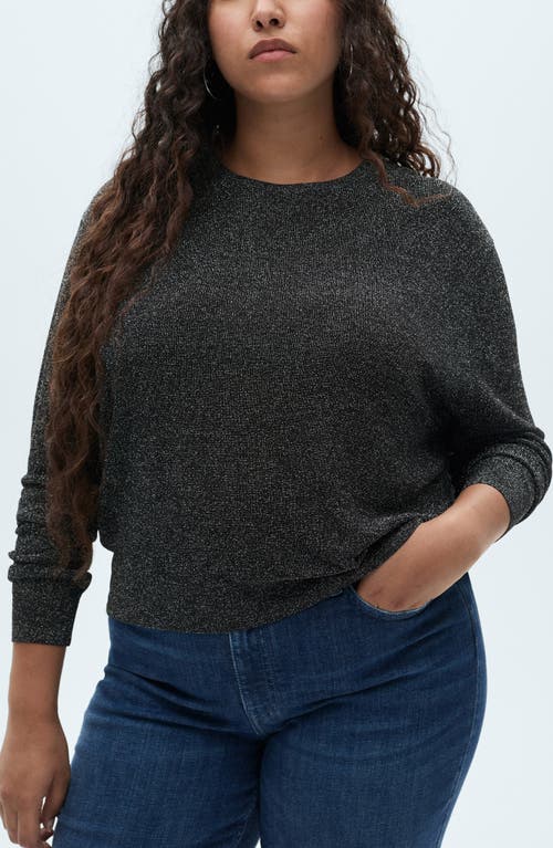 Shop Mango Metallic Crewneck Sweater In Black