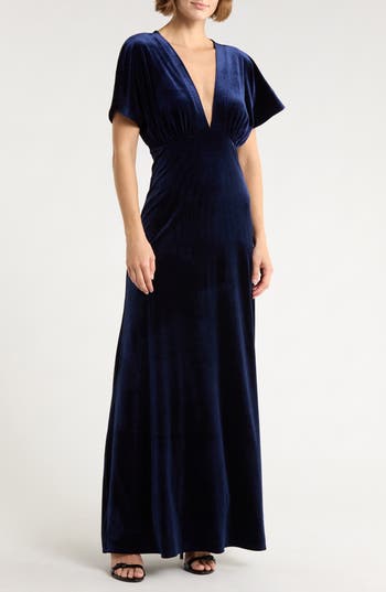 Love By Design Paige Velvet Maxi Dress In Blue
