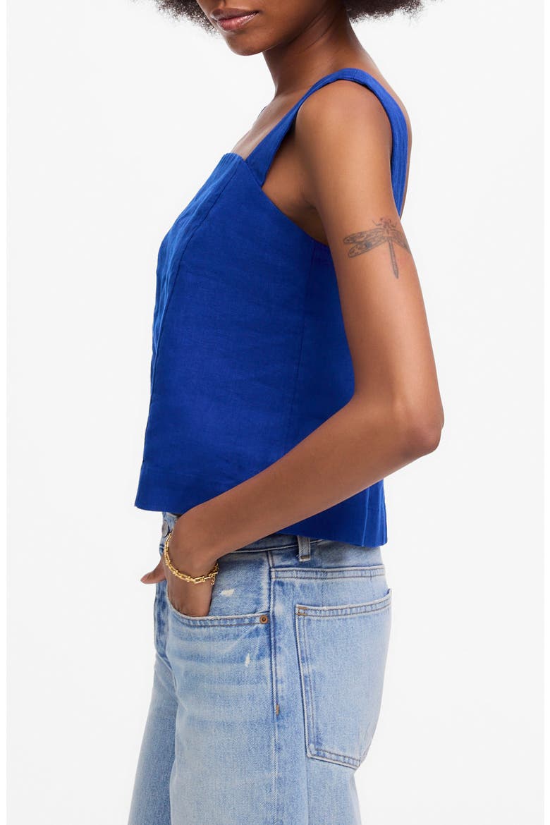 Curved Neck Shell Linen Tank Top, Alternate, color, BRIGHT SAPPHIRE