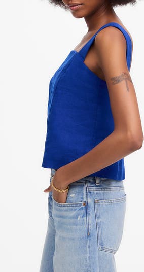 Curved Neck Shell Linen Tank Top