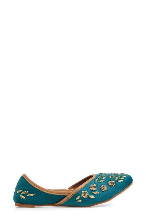 Fuchsia Amira Bead & Embroidery Flat In Turquoise