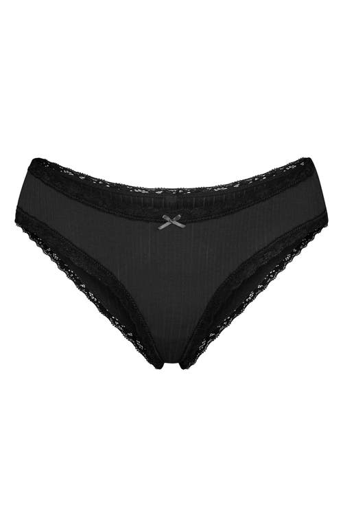 Skims Lightweight Stretch Cotton Pointelle Briefs In Black