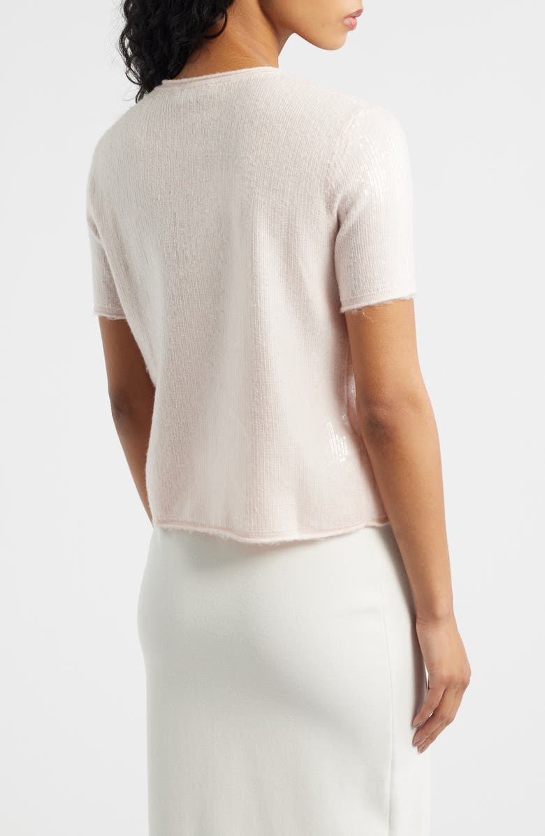 MANGO Short Sleeve Sequin Sweater, Alternate, color, Pastel Pink