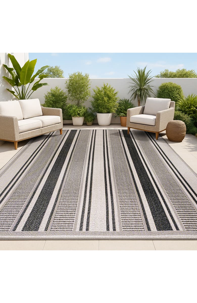 JONATHAN Y Haynes Modern Double Stripe Indoor/Outdoor Area Rug, Alternate, color, Black/Beige