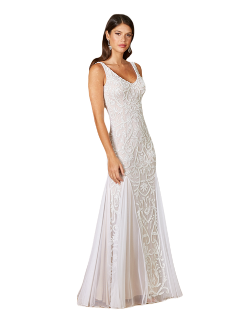 Greta Beaded V-Neck Tulle Wedding Dress with Contrast Lining