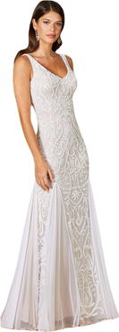 LARA New York Greta Beaded V-Neck Tulle Wedding Dress with Contrast Lining
