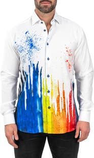 Maceoo Fibonacci Dripped White Contemporary Fit Button-Up Shirt