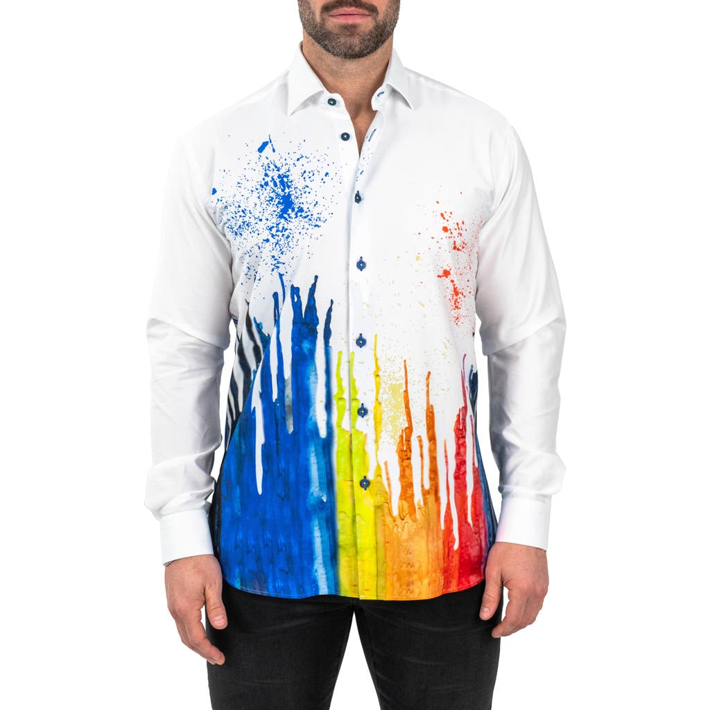 Maceoo Fibonacci Dripped White Contemporary Fit Button-up Shirt In White