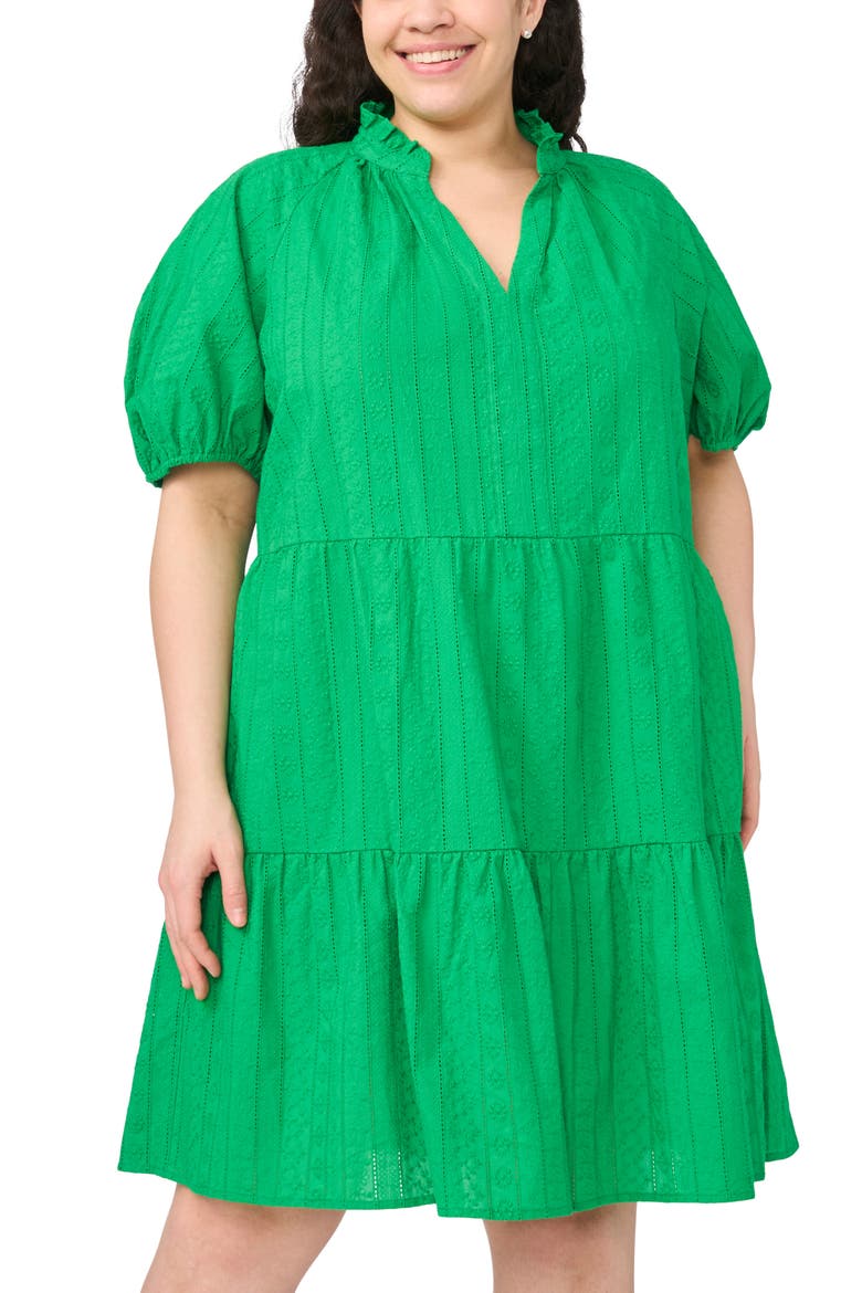 Embroidered Tiered Cotton Babydoll Dress, Alternate, color, VIBRANT KELLY