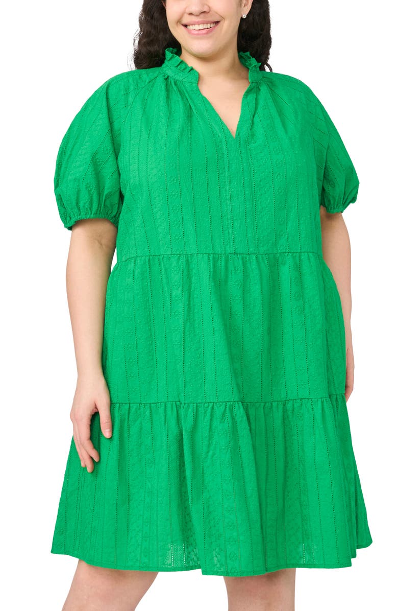 CeCe Embroidered Tiered Cotton Babydoll Dress, Alternate, color, Vibrant Kelly