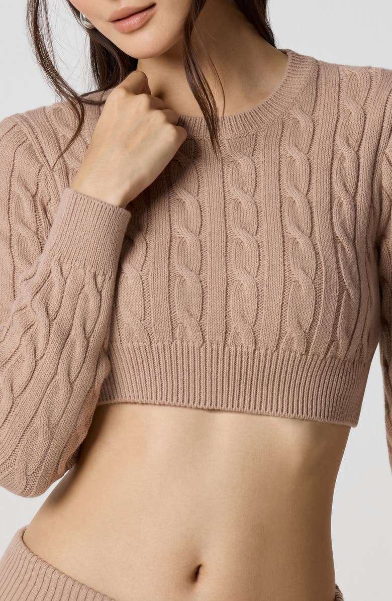 Florence by Mills Barre Crop Cable Sweater, Alternate, color, Warm Taupe