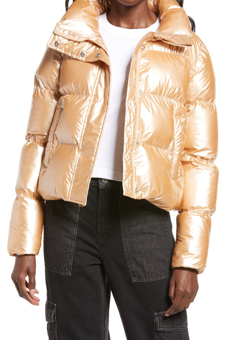 Chevelle Crop Puffer Jacket, Main, color, ROSEGOLDMETAL