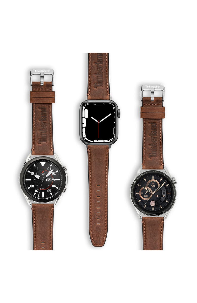 Timberland Barnesbrook Water Repellent Leather 22mm Smartwatch Watchband, Alternate, color, Brown
