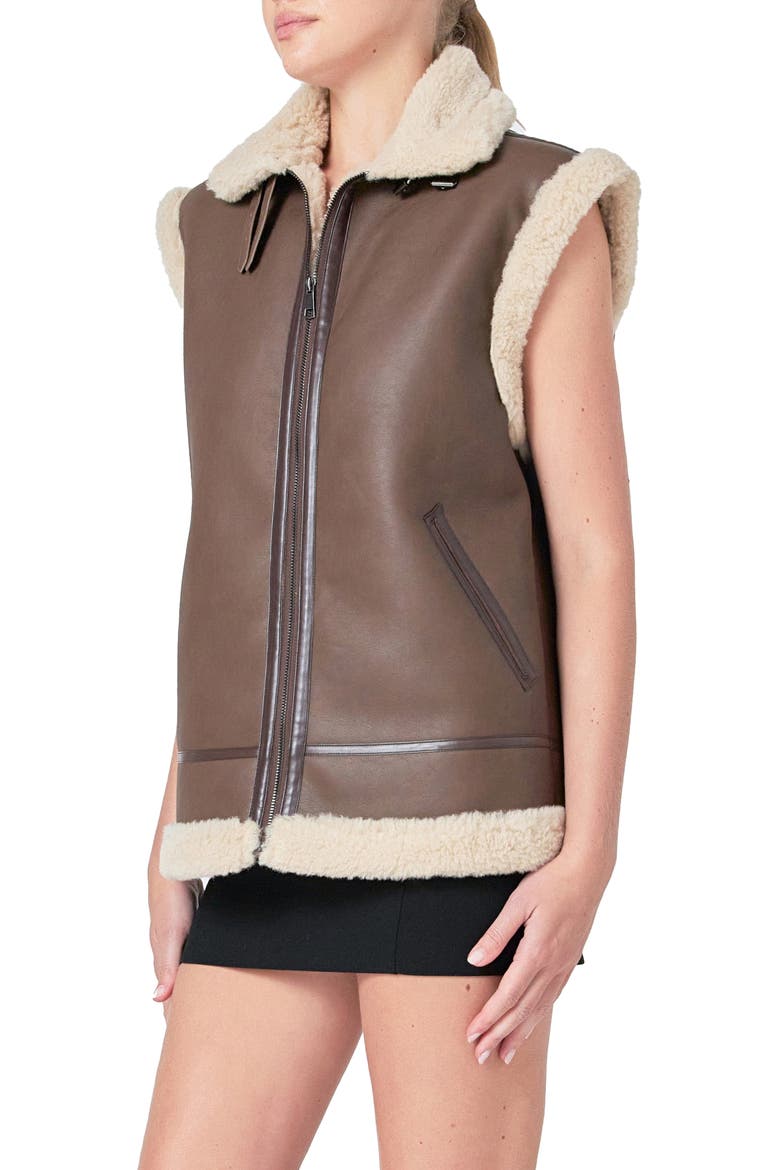 Faux Shearling Lined Faux Leather Vest, Alternate, color, CHOCOLATE BROWN