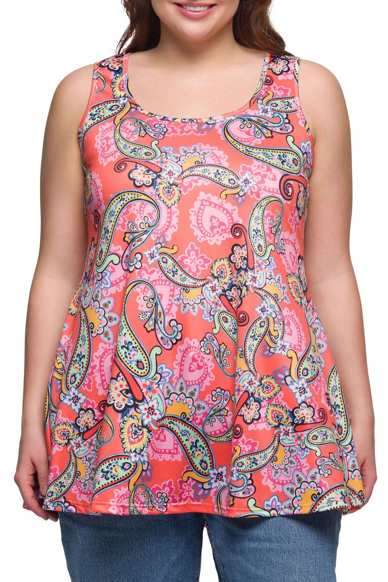 Paisley Scoop Neck Swing Tank Top, Main, color, CORAL MULTI