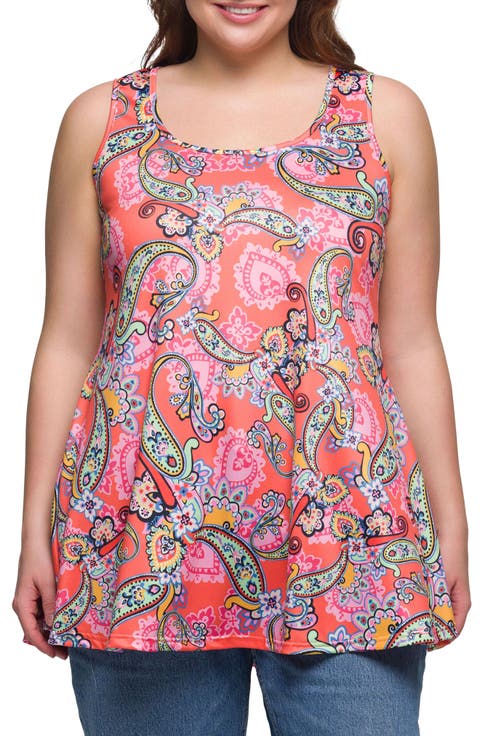 Paisley Scoop Neck Swing Tank Top (Plus)