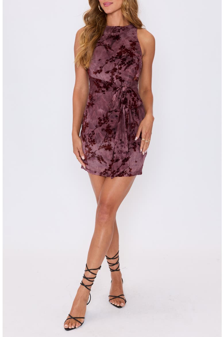 Heiress Tie Waist Minidress, Alternate, color, MERLOT PRINT