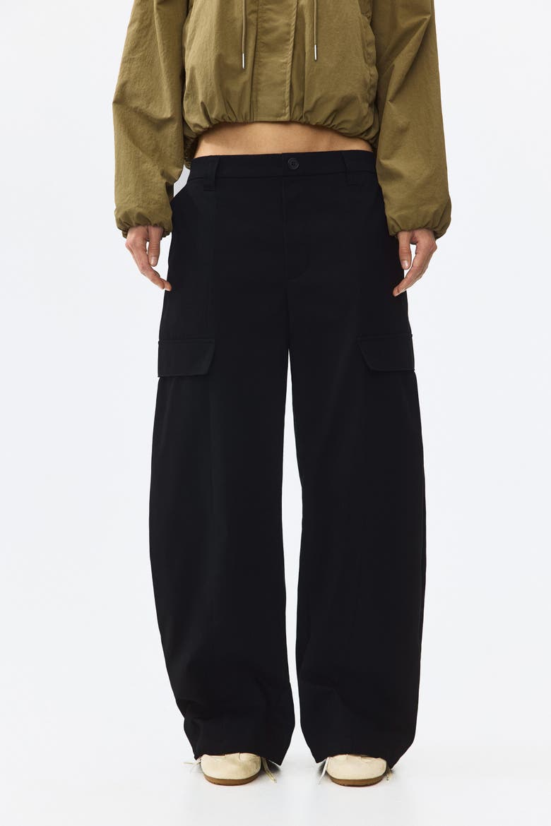 Barrel-leg Cargo Pants, Alternate, color, Black