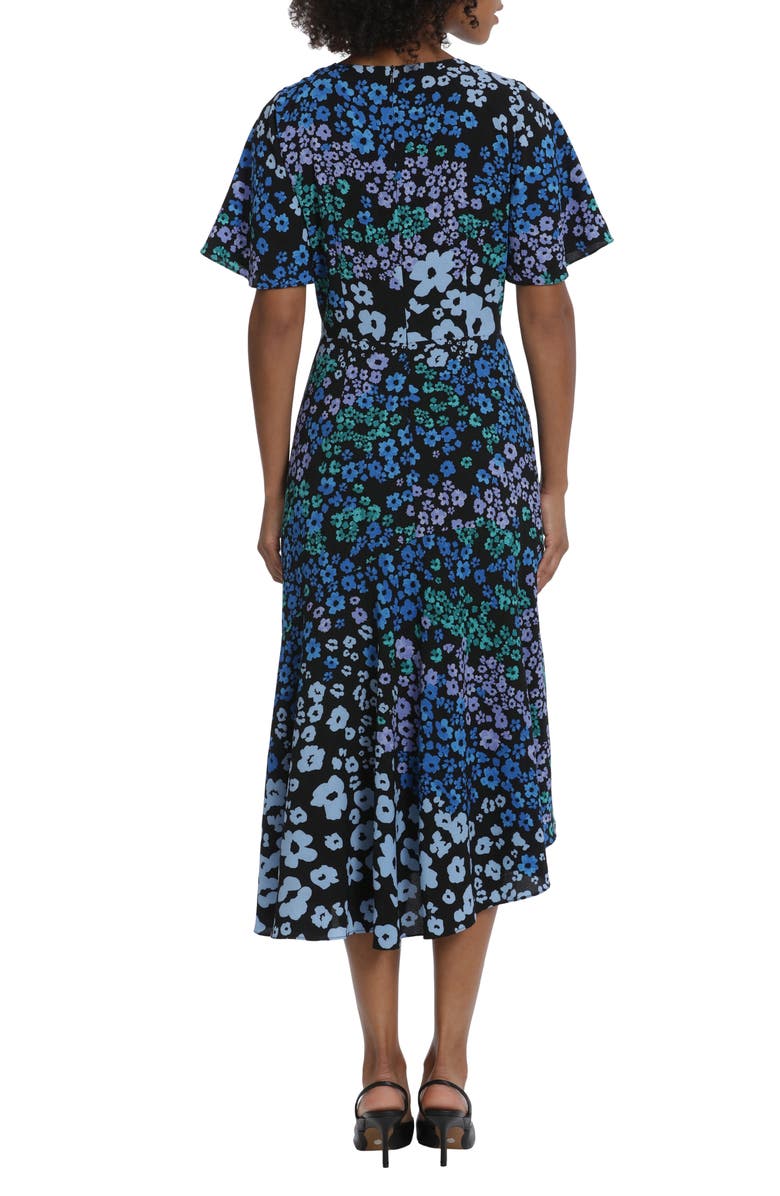 Maggy London Floral Flutter Sleeve Midi Dress, Alternate, color, Black/ Blue