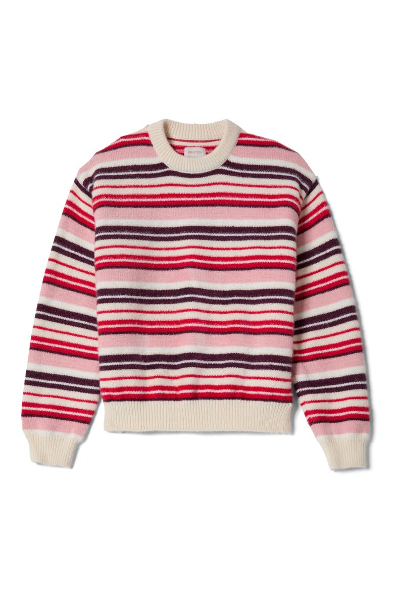 Cozy Stripe Crewneck Sweater, Alternate, color, PINK/ RED MULTI STRIPE