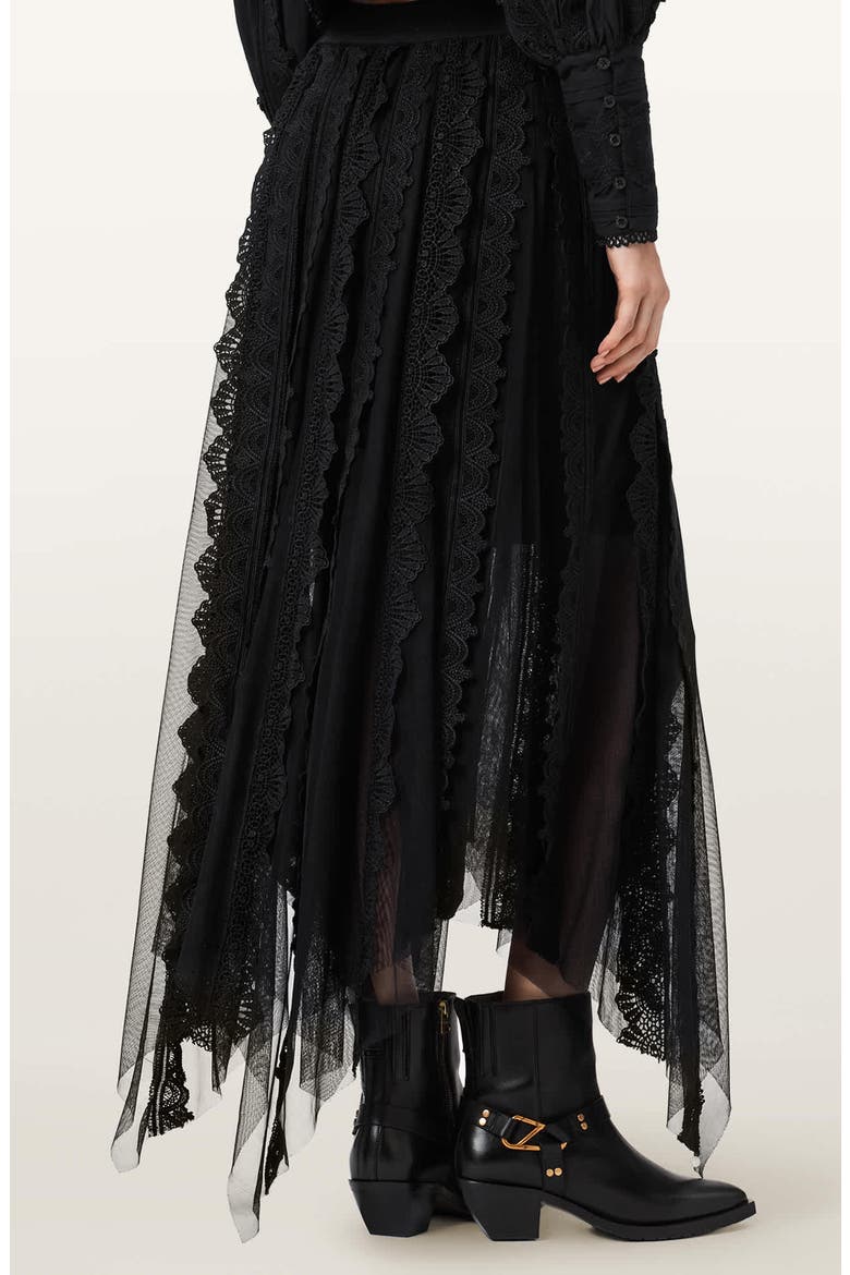Vashtie Mixed Lace Handkerchief Hem Skirt, Alternate, color, BLACK