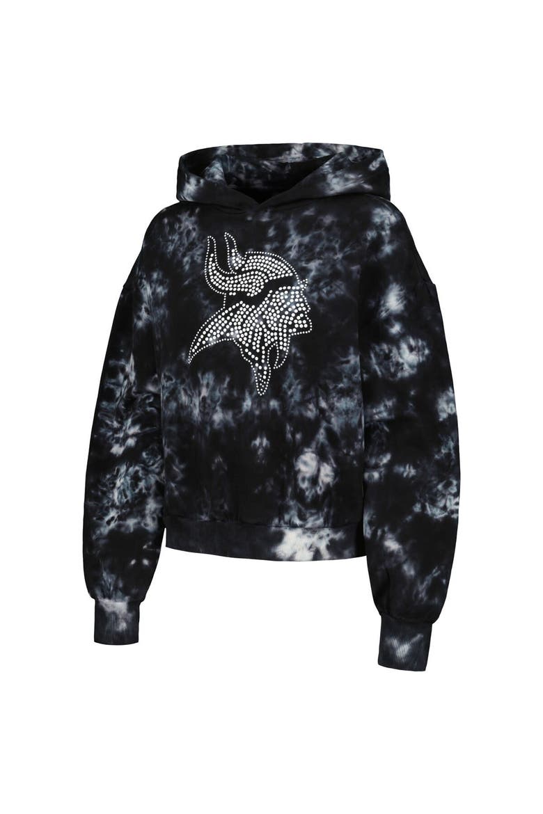 Women's The Wild Collective  Black Minnesota Vikings Tie-Dye Cropped Pullover Hoodie, Alternate, color, Black
