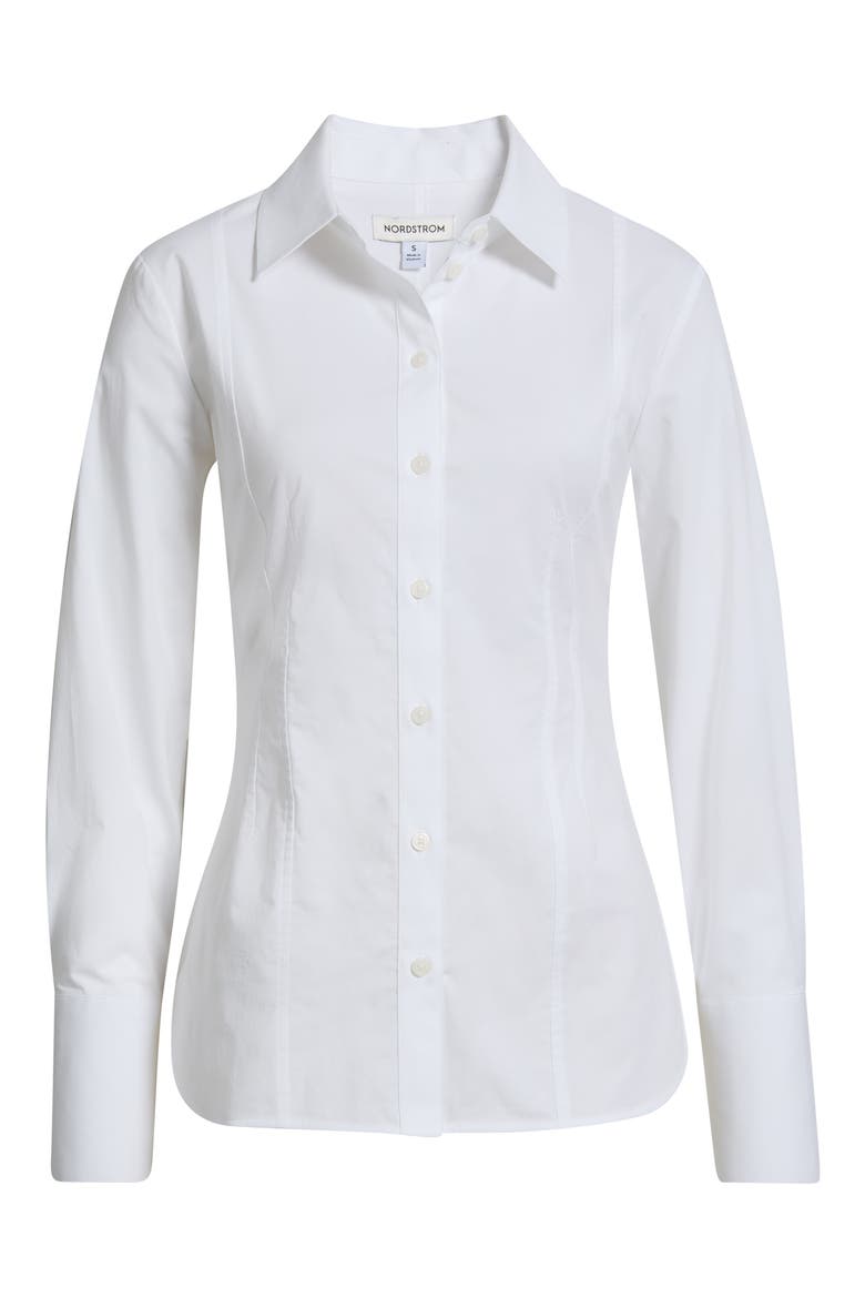 Poplin Waisted Button Down Shirt, Alternate, color, WHITE