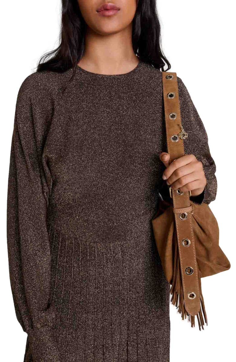 maje Shiny knit maxi dress, Alternate, color, 