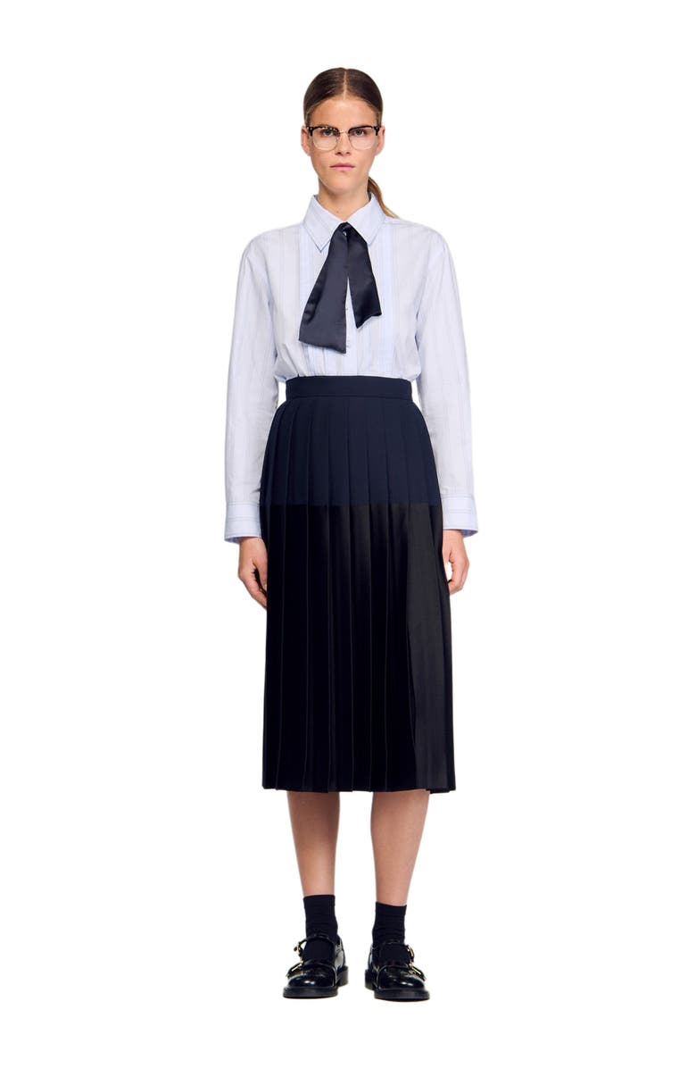 SANDRO Midi Pleated Skirt, Alternate, color, Navy Blue