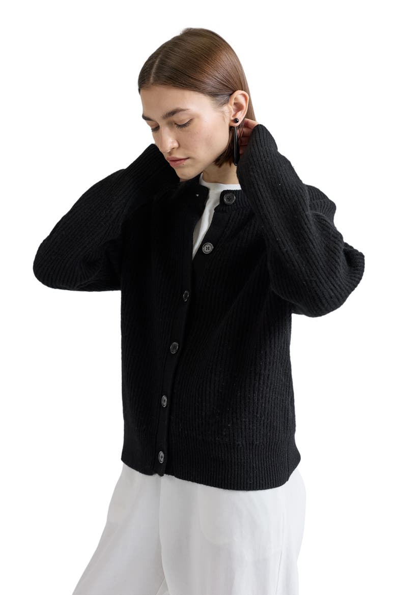 Button Up Wool Cropped Cardigan, Alternate, color, Black